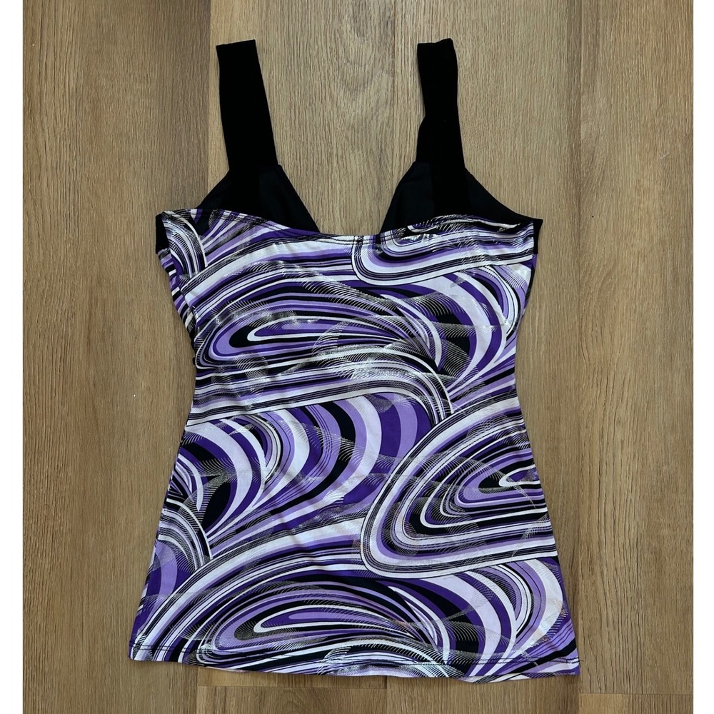 Vintage Y2K Purple Swirl Metallic Rhinestone Buckle Tank Top M party Goingout - Picture 2 of 8